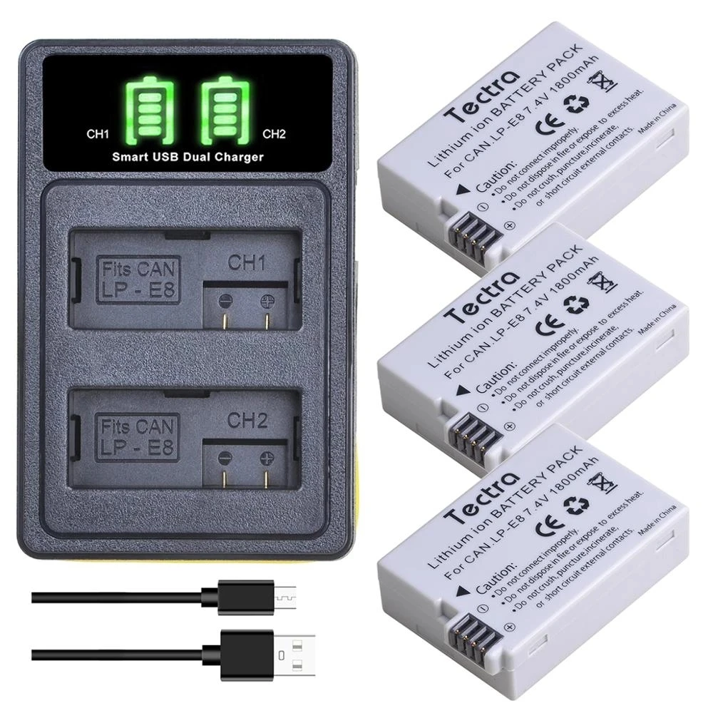 

Аккумулятор для фотоаппарата 1800 мАч LP-E8 LP E8 LPE8 + двойное зарядное устройство для Canon EOS 550D 600D 650D 700D Kiss X4 X5 X6i X7i Rebel T2i T3i T4i T5i