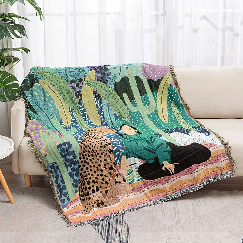 

Textile City Jungle Beauty and Cheetah Sofa Towel Living Room Hawaii Throw Blanket Boho Home Decor Piano Cover Tapestry 130x160