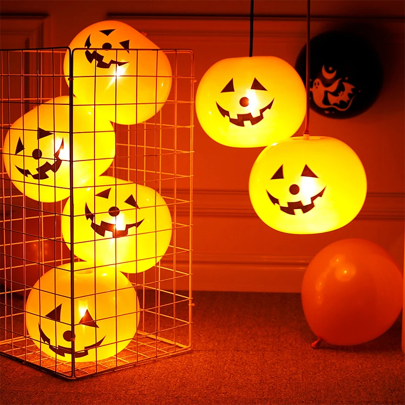 5 pieces LED luminous latex balloon pumpkin balloon Halloween party decoration indoor and outdoor home Halloween pumpkin decorat