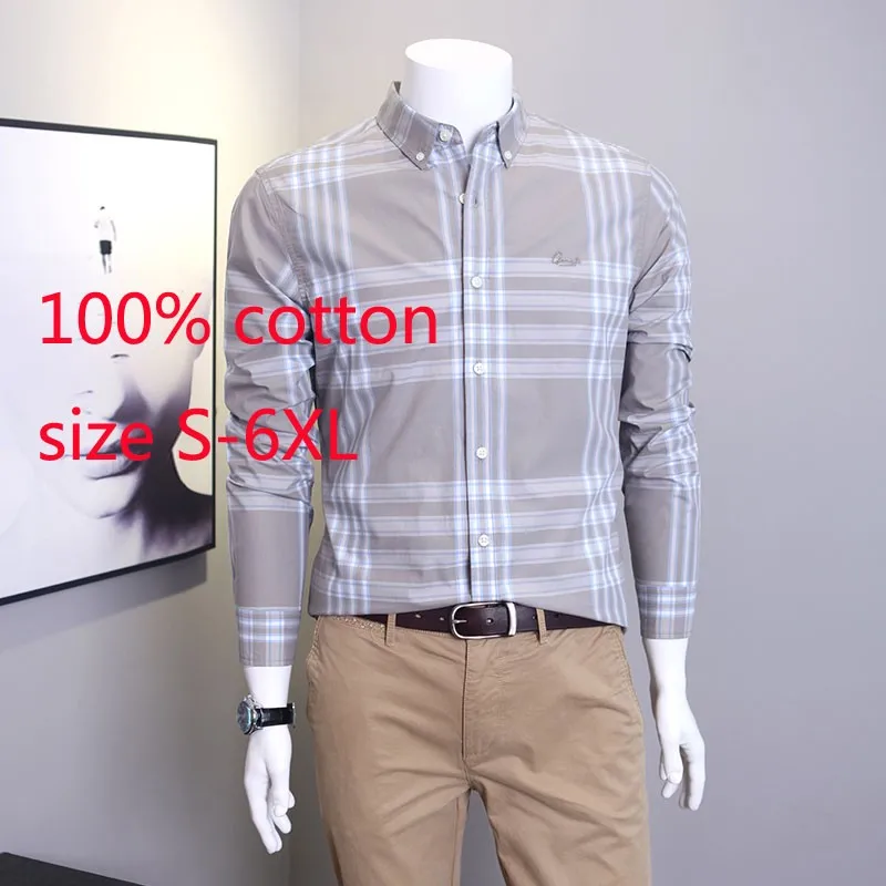 

Новое поступление; Сезон весна-осень; Одежда с длинными рукавами для мужчин 100% хлопковая рубашка в клетку; Модные легкие туфли в повседневные однобортные рубашки размера плюс S-4XL 5XL 6XL