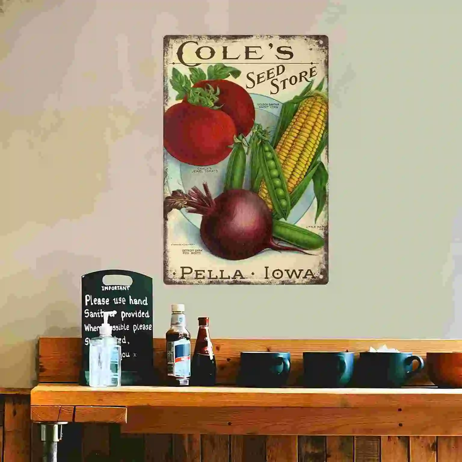 Фото 2D плоский постер (1 шт.) «Cole's Seed Store Pella Iowa» в винтажном стиле с изображением овощей, настенное украшение для дома, кафе, гаража, спальни, веранды №4