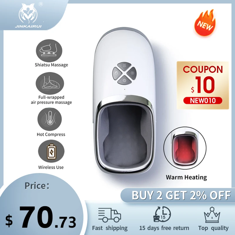 

JKR Electric Foot Massager Machine With Heat Shiatsu Deep Kneading Feet Therapy Rechargeable Air Compression Relief Tired Muscle