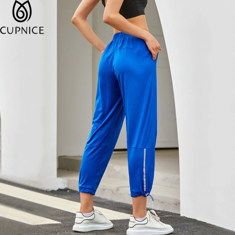 

Женские штаны для бега с карманами, полосатые свободные Светоотражающие спортивные штаны длиной до щиколотки для бега, фитнеса, тренировок,...