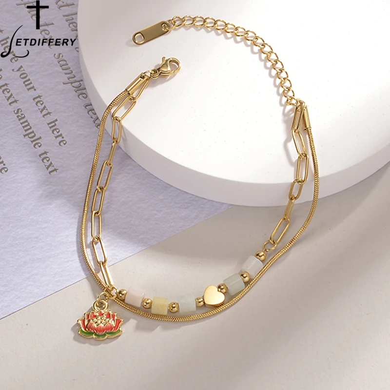 

Винтажный браслет в французском стиле, золотые двухслойные цепочки, браслеты с подвесками в форме сердца, ювелирные изделия для женщин, подарки на день Святого Валентина