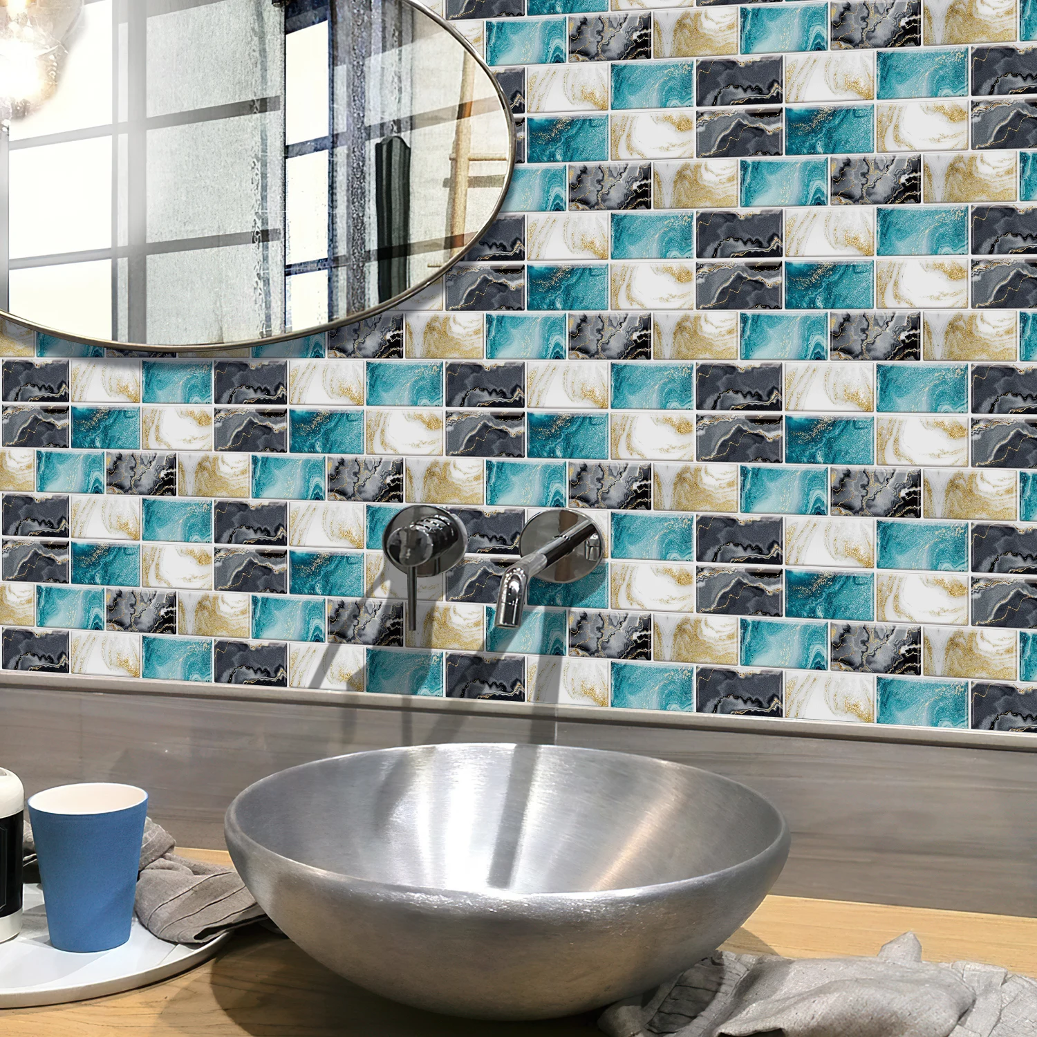 

10PCS Marble Tile Vintage Wall Sticker Vinyl Peel and Stick Wallpaper Self Adhesive Waterproof Kitchen Bathroom Wall Room Decor