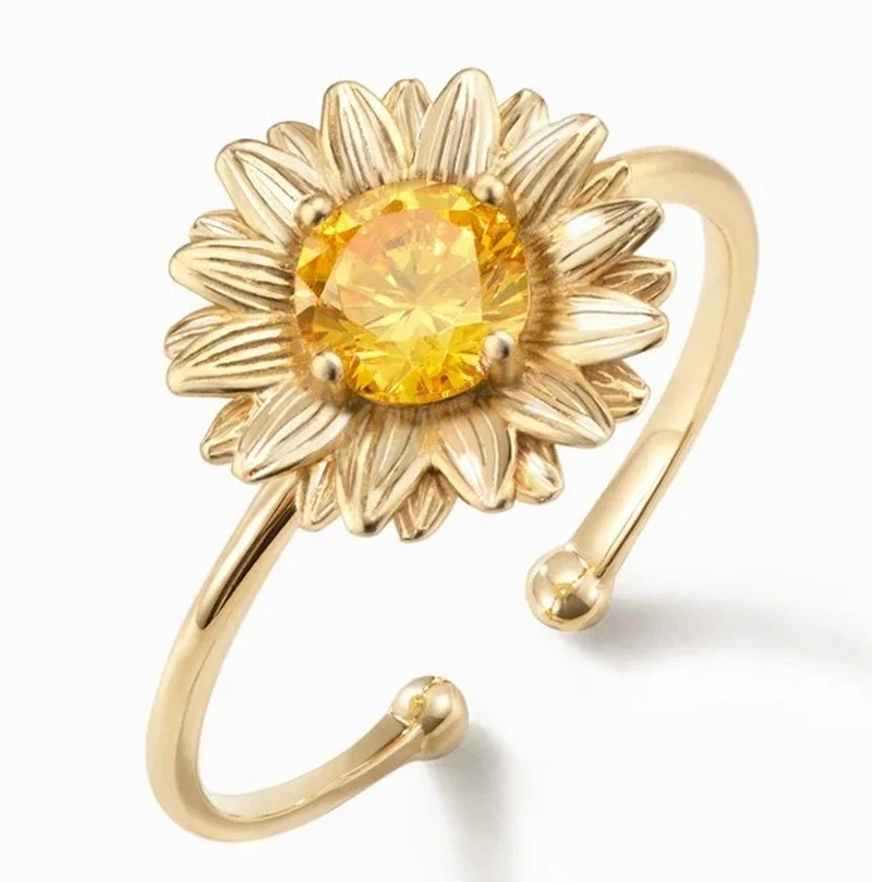 

Fashion personality temperament Daisy sunflower zircon ring sweet flower opening ring