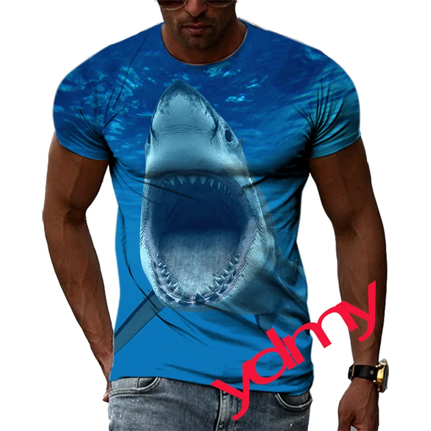 

Tide Fashion Summe Whale Shark Picture Men's T-shirt Casual Print Tees Hip Hop Personality Round Neck Short Sleev Quick Drying