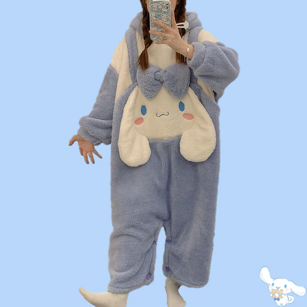 

1Pcs Sanrioed Cinnamoroll Pajamas Women Cartoon One-Piece Pyjamas Thickening Winter Warm Sleepwear Cute Long Sleeve Coral Fleece