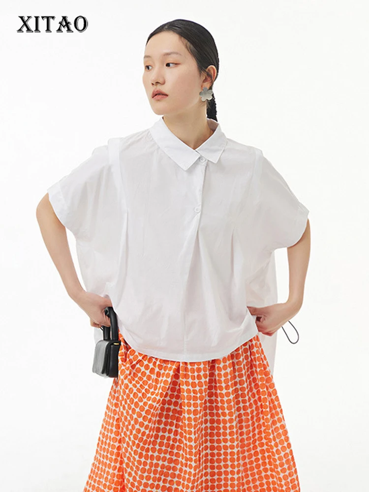 

XITAO Solid Two Buttons Shirt Women Korea 2022 Summer New Arrival Fashion Loose Turn-down Collar Short Sleeve Shirt WMD5745