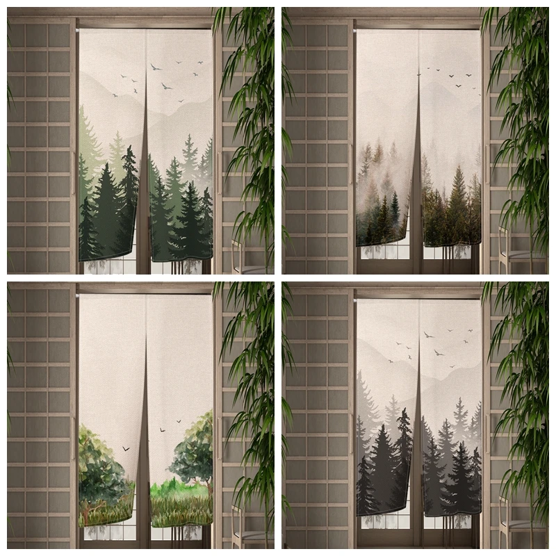 

Forest Fog Trees Branches Japanese Door Curtain Living Room Bedroom Entrance Drapes Kitchen Entrance Hanging Half Curtains