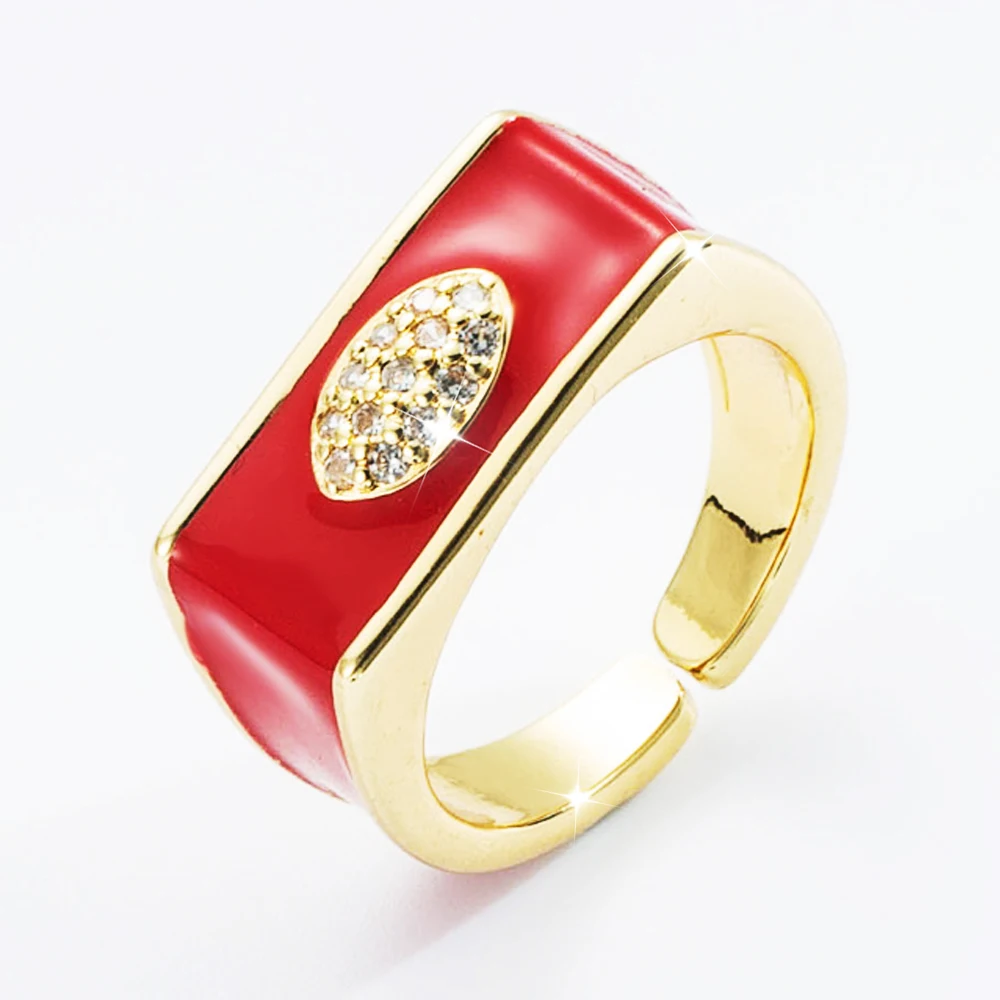 

2022 New Trend Fashion for Women Ring Colorful Dripping Oil Inlaid Exquisite Zircon Opening Adjustable Geometry Rings Jewelry