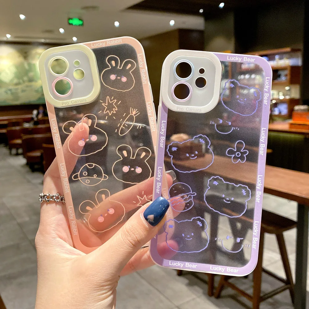 cute bear bunny phone case for iphone 13 pro max case iphone 11 12 pro 8 7 plus x xr xs max 12 13 mini se soft cover clear soft free global shipping