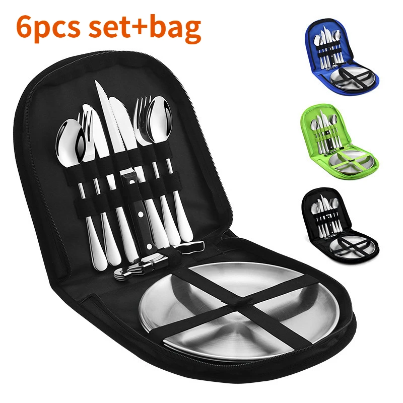 

10pcs Stainless steel kitchen gadgets camping cutlery bag hiking travel camping picnic bag handbag outdoor cookware set portable