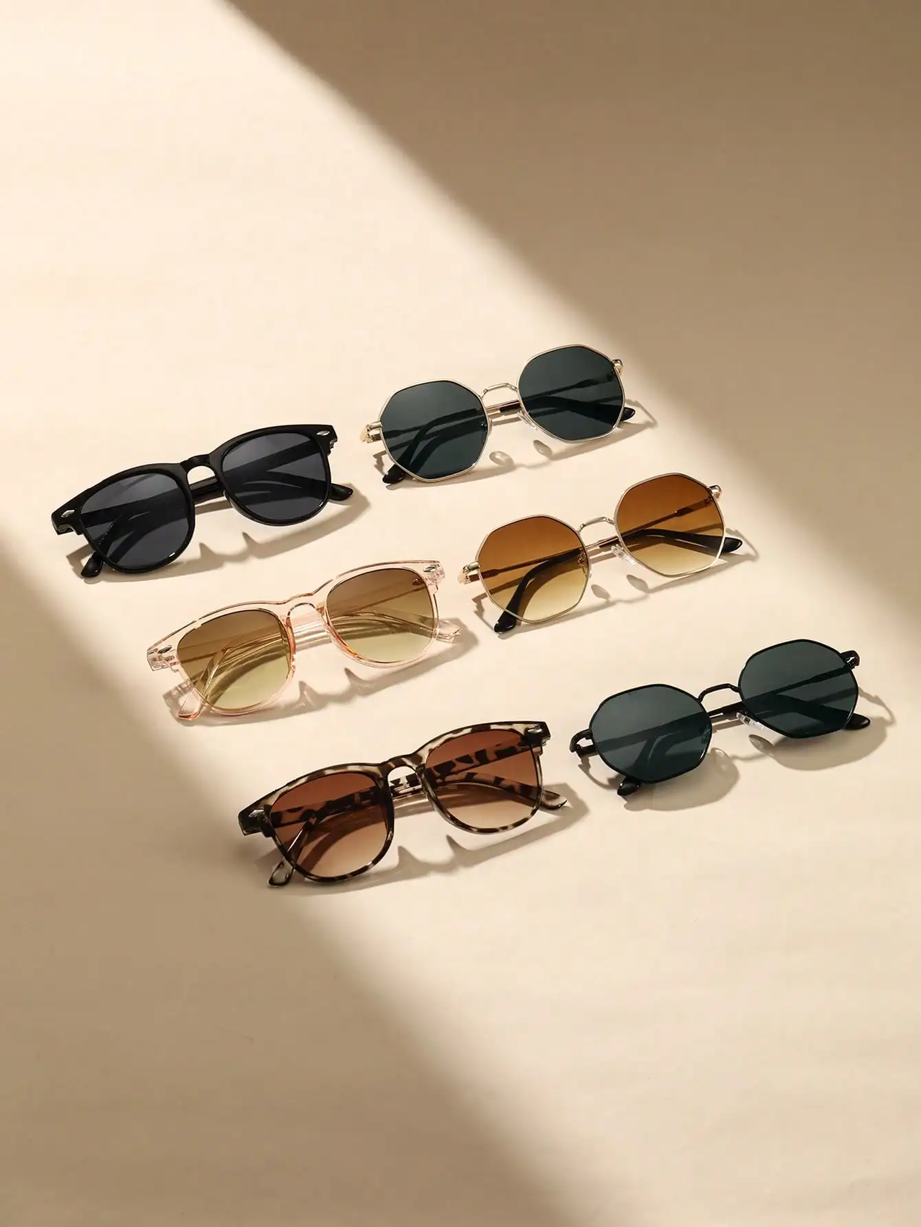 Комплект Из 6 Солнцезащитных Очков Унисекс С Геометрической Пластиковой И