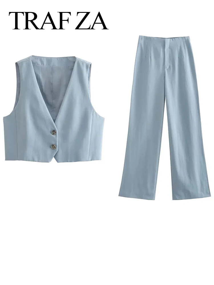 

Женский однобортный жилет без рукавов, с V-образным вырезом и широкими штанинами