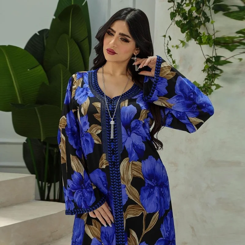 Long Sleeve Abayas For Women Dubai Muslim Islamic Clothing Maxi Robe Jelaba Femme Musulman Evening Gowns Dashiki Print Boubou