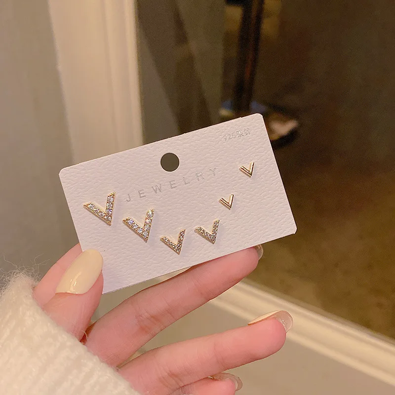 

Fashion Geometric Triangle Stud Earrings Set Shiny Micro Zircon Shape Earring Gold Color Anti Allergy Women Jewelry