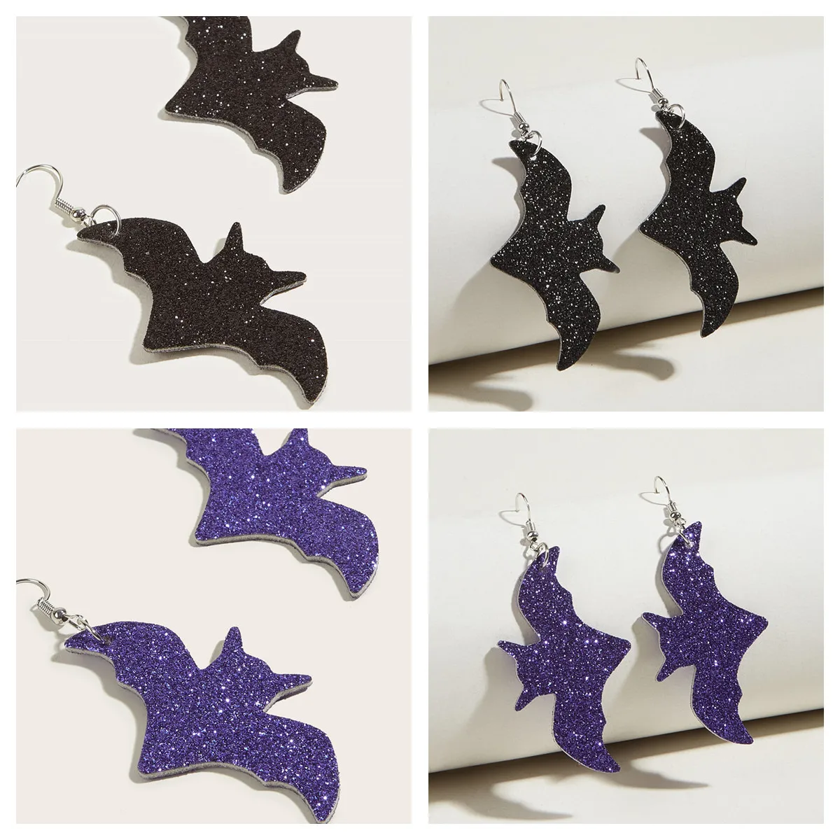 Halloween Bat Earrings Female Black Purple Funny Personality Pu Earrings Accessories Small Gifts pendientes  pendientes largos
