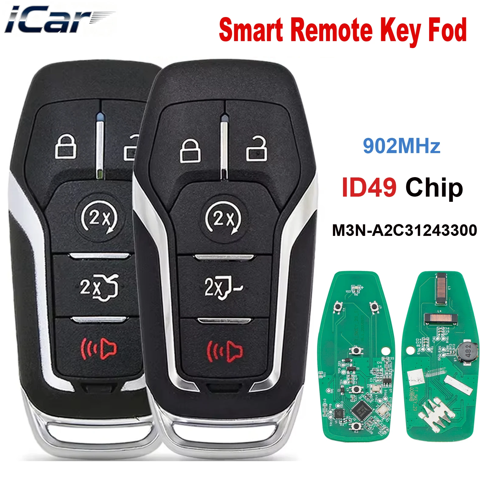 Фото Умный автомобильный ключ-брелок для Ford Fusion Explorer Edge Mustang F150 F250 2015 2016 2017 M3N-A2C31243300 ID49 902 МГц 5 кнопок №1