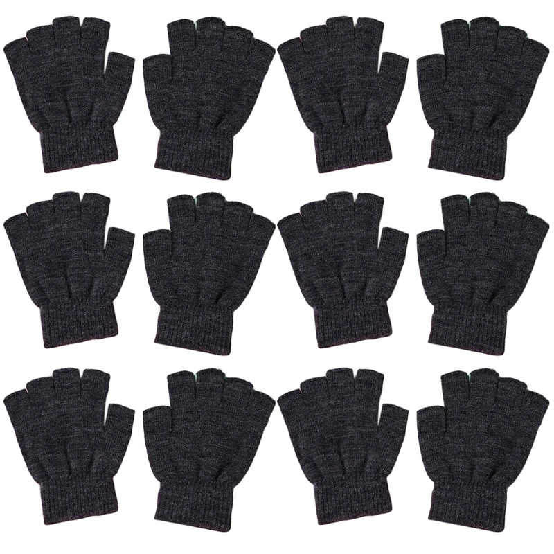 

6 Pairs Men Women Unisex Winter Knitted Half Finger Gloves Simple Solid Color Warm Fingerless Stretchy Wrist Length Typing Hand