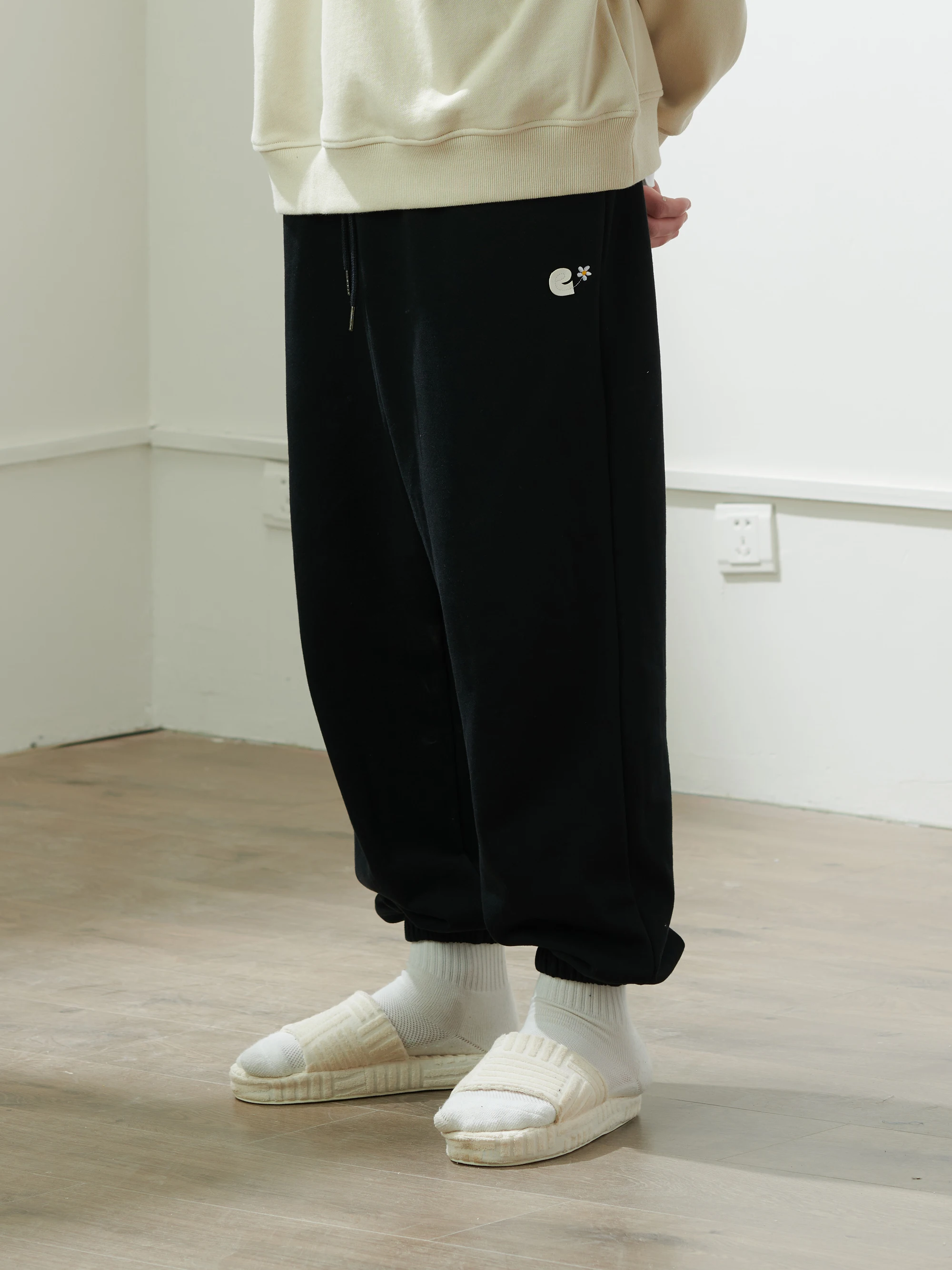 EAFINETAL. 22SS Minimalism Solid Color Loose Cotton Pants Sweater Pant Fashion Streetwear Japan Style Embroidery Trousers