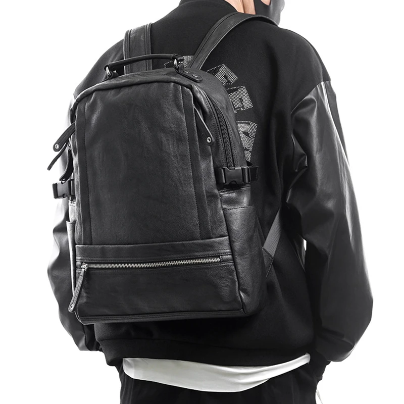 

Korean Style Trend Youth PU Leather Backpack Fashion Men's Large Capacity Leisure School Bag Sport Travel Fitness Backpack 7738