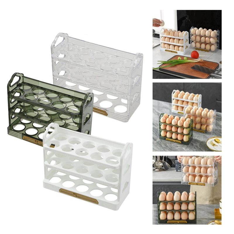 

3 Tier Egg Holder Eggs Tray Bins with Handle Fridge Eggs Organizer for Pantry Countertop Cabinet Shelf Decoration 15 / 30 Cell