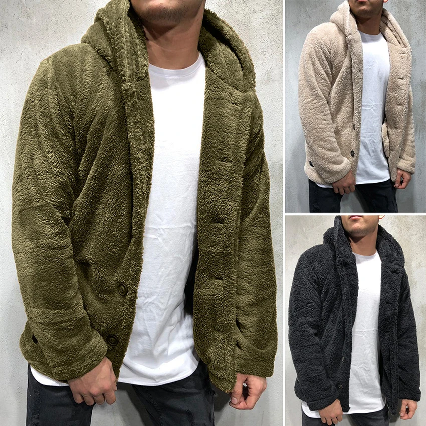 

Fall And Winter Men's Single-breasted Wear Men's Loose Fashion Hooded Jacket Sweater Clothing Coat Male Solid Color Jacket