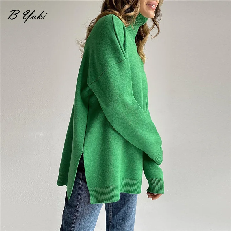 

Blessyuki Oversized Cashmere Split Knitted Sweater Women 2022 Winter Basic Thicken Warm Turtleneck Pullover Female Soft Jumper