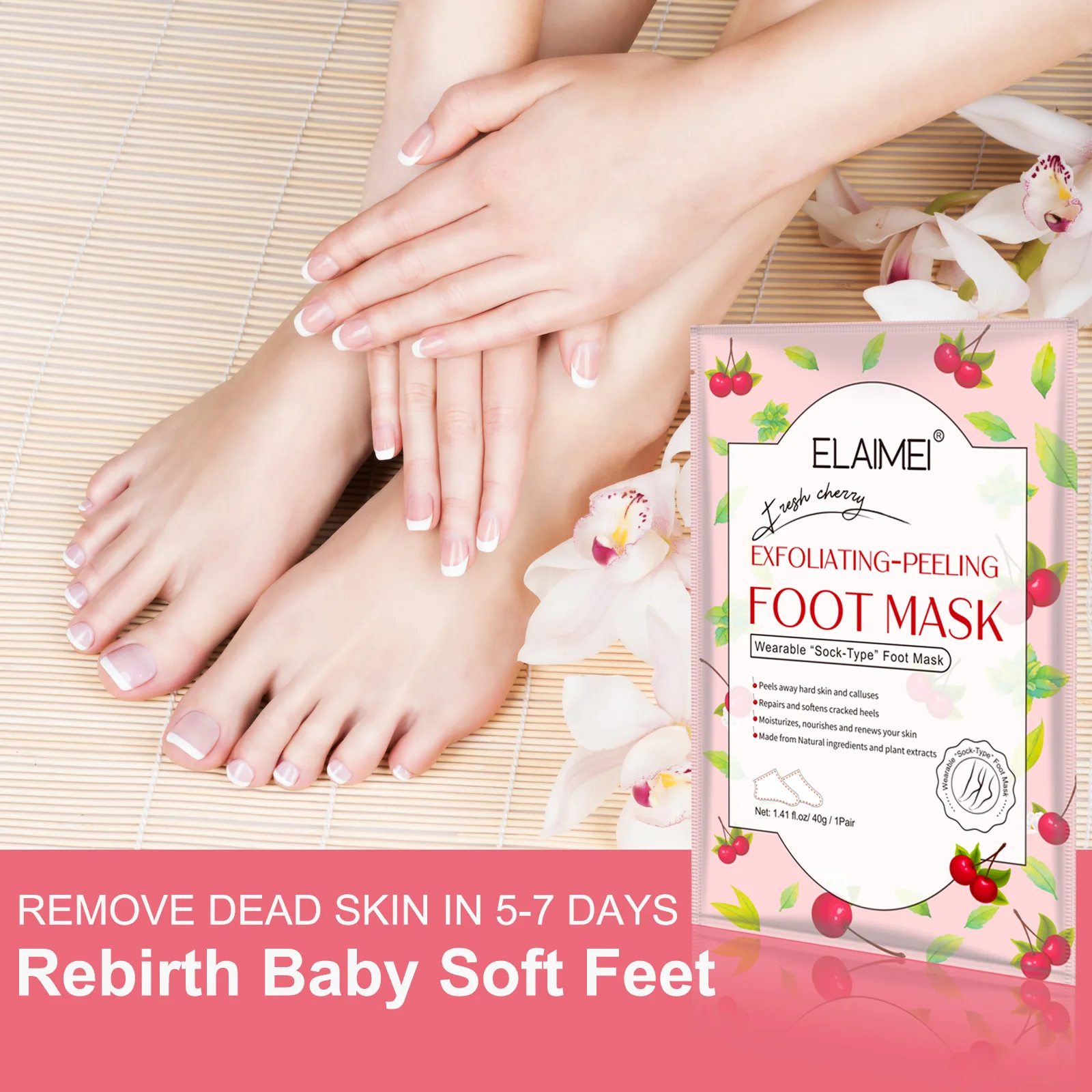 

Cherry Nourishing Foot Mask Moisturizing Foot Care Foot Pedicure Socks Heel Exfoliating Foot Mask Dead Skin