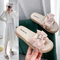 2022 fashion bowtie women slippers soft soled thick slippers female outdoor non slip sandal beach flat casual shoes flip flops