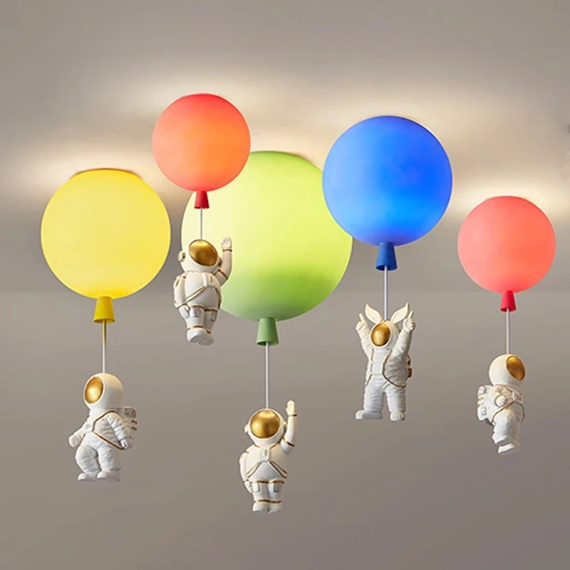 

Frosted Space Man Balloon Lamp Children's Room Chandelier Nordic Creative Cartoon Decoration Boys Girls Bedroom Led Ceiling Lamp