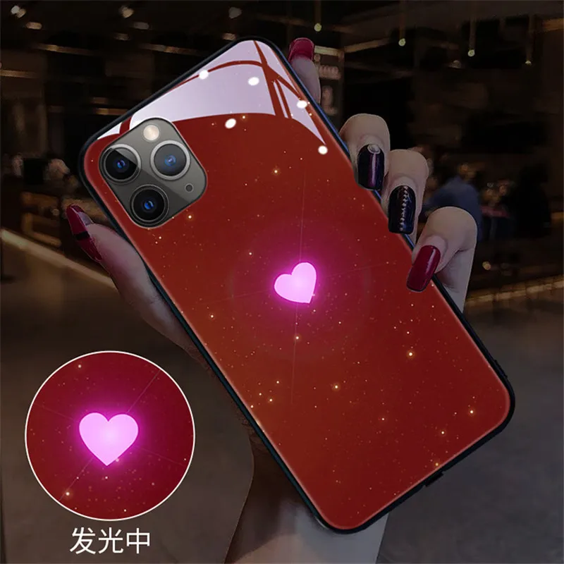 

Противоударный светящийся чехол Temepred для iPhone 11, 12, 13 Pro Max, 6, 6S, 7, 8 Plus, X, Xs, Xr, Xs Max, SE 2020, 12, 13 Mini, стекло