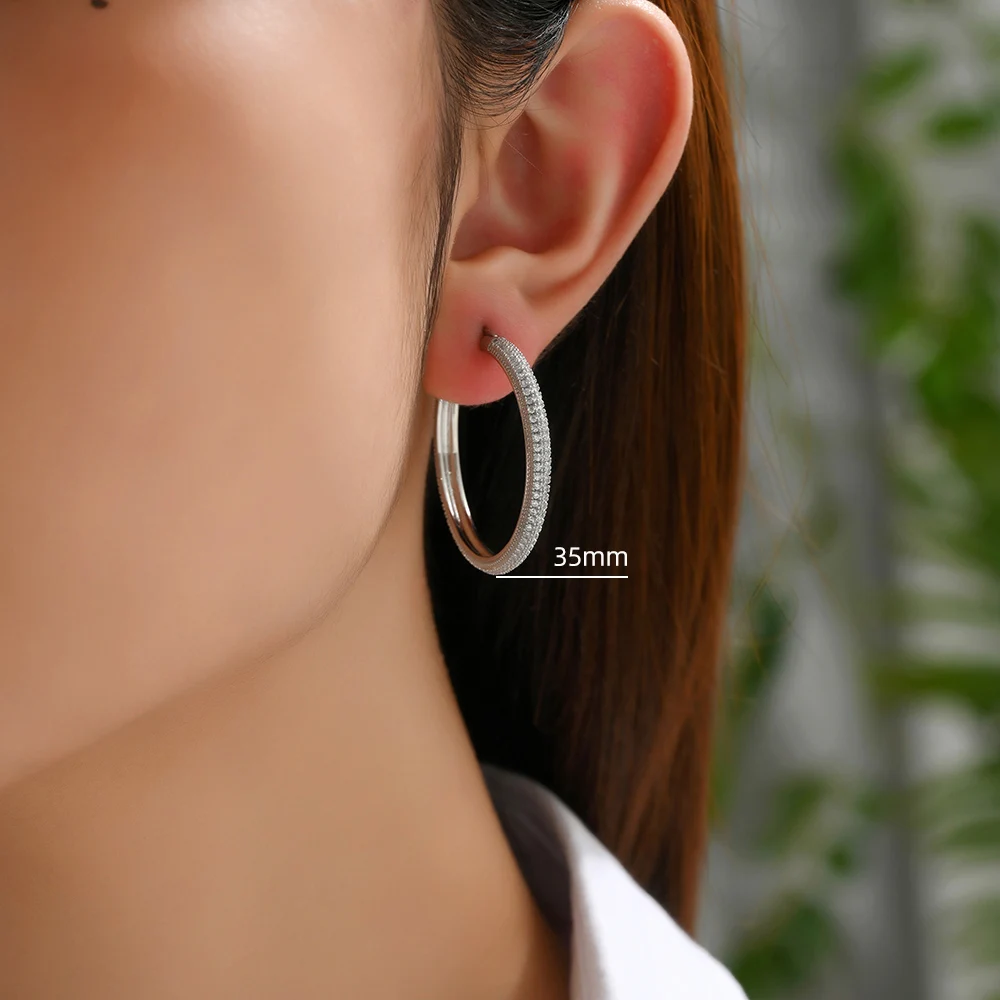 

25/35mm Minimalist Shiny Zircon Small Circle Round Hoop Earrings for Women Luxury Rhinestone Stainless Steel Ear Buckle Jewelry