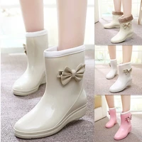 designer rain boots mid calf rain boots cute student rain shoes flat heel rubber boots warm rubber shoes
