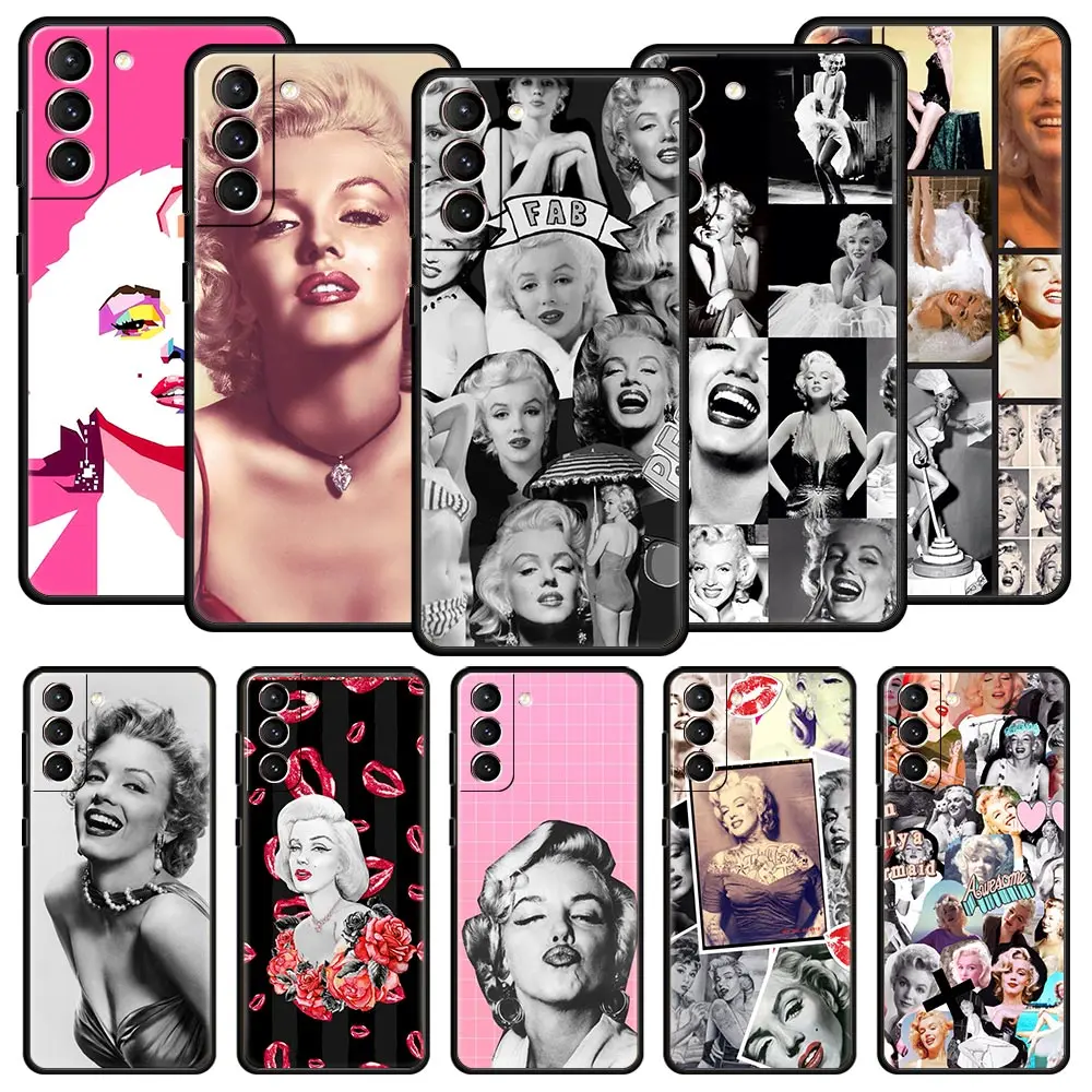 

Marilyn Monroe With a Cat Phone Case For Samsung Galaxy S22 S20 FE S10 Plus S21 Ultra 5G S10E S9 S8 Note 10 Lite 20 Black Cover