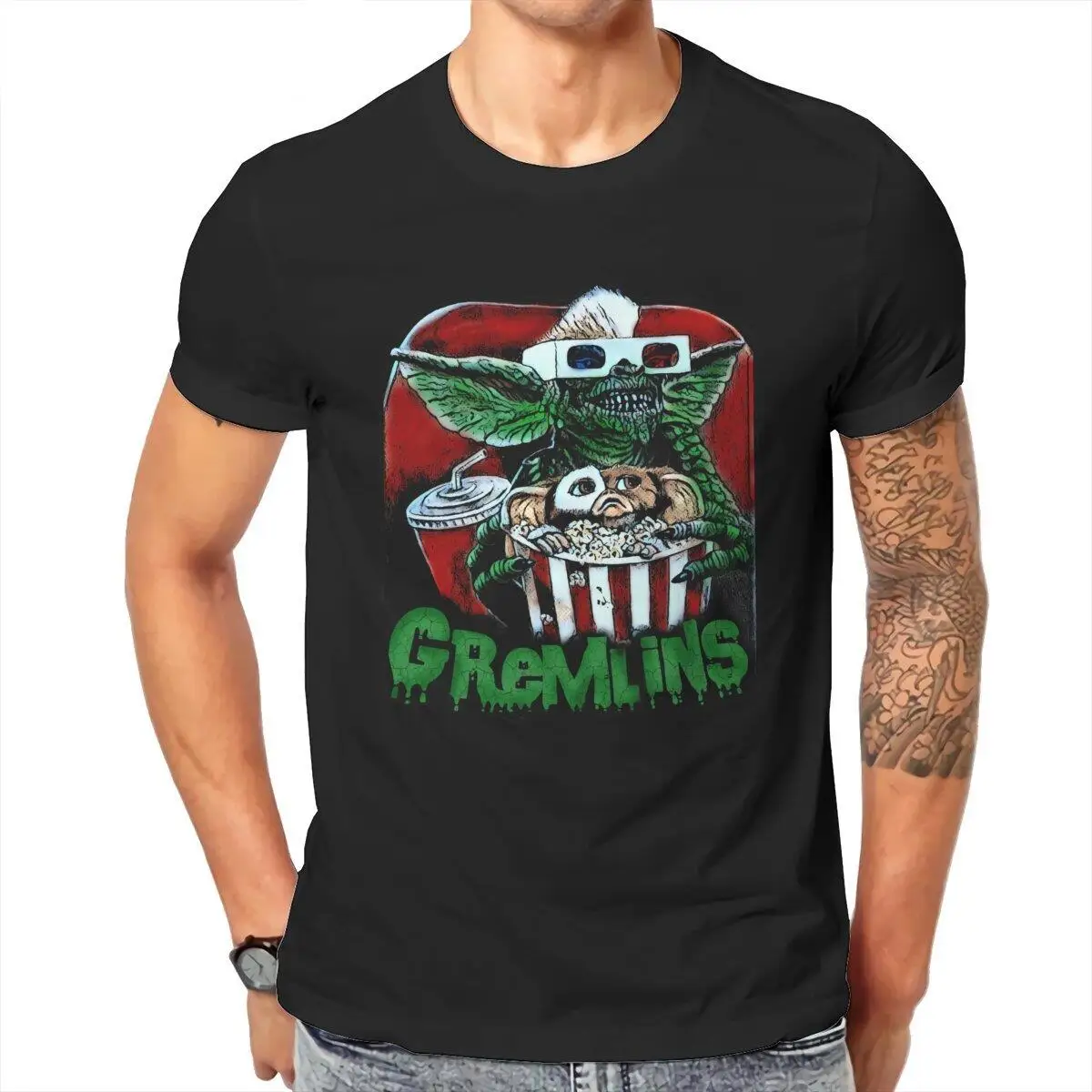 Gremlins Gizmo 80s Movie T Shirt Men's Cotton Vintage T-Shirts Mogwai Monster Horror Retro Tees Short Sleeve Clothing 4XL 5XL