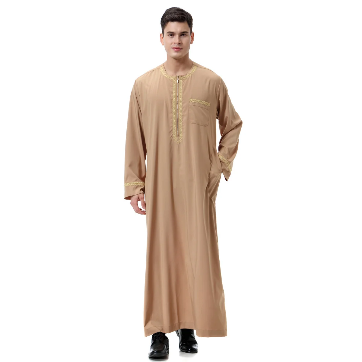 Мужское платье на молнии с принтом, с круглым вырезом, мусульманский халат с длинным рукавом, однотонный Повседневный модный мужской Халат Среднего Востока в Пакистане, Саудовской Аравии