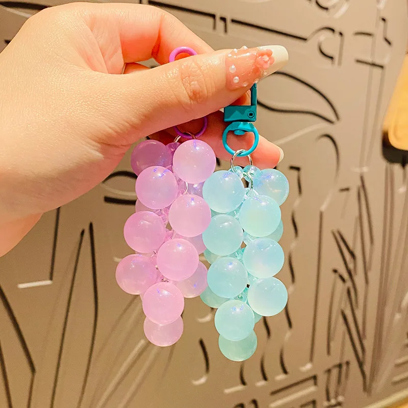 

Lovely Crystal Grape Bead Chain Colorful Keychain Cute Car Key Pendant Simulation Grape Fruit Keyring Bag Pendant Ins Lover Gift