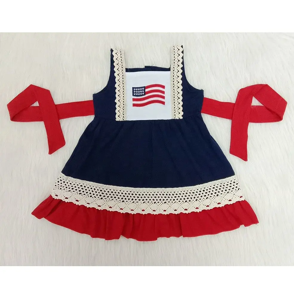Детская праздничная одежда для девочек 4 июля США красный белый и синий кружевной