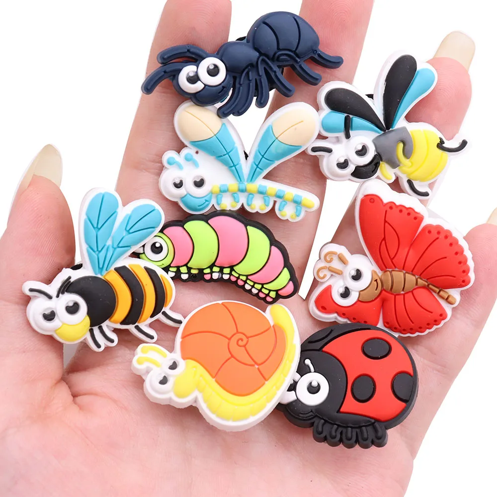 

50Pcs Snails Insect Bee Caterpillar PVC Slippers Shoe Accessories Designer Decorations Buckle DIY Kids Gift Croc Charms Jibz