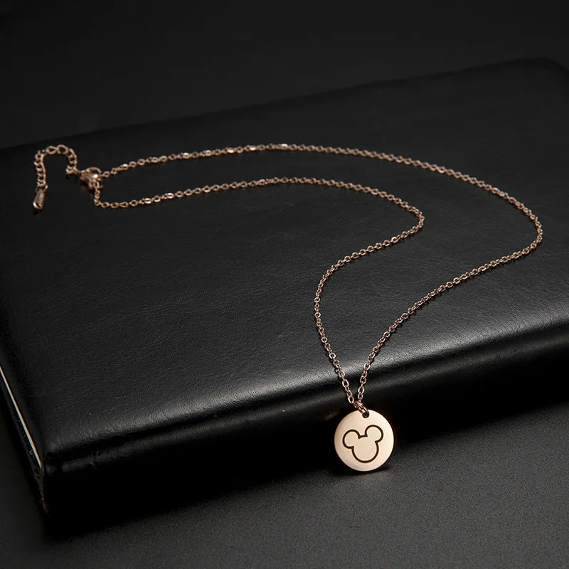 Ожерелье с круглой подвеской Микки Маус из нержавеющей стали