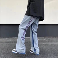 2022 preppy style letter embroidery retro washed men baggy jeans trousers hip hop wide vintage denim pants new fashion pantalon