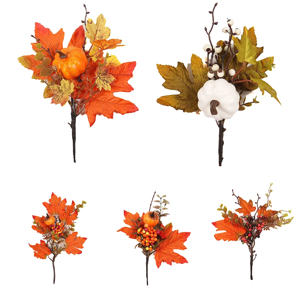 

Artificial Pumpkin Maple Leaf Branch Ornament Autumn Halloween Decorations Thanksgiving Party Home Decor Photography Props