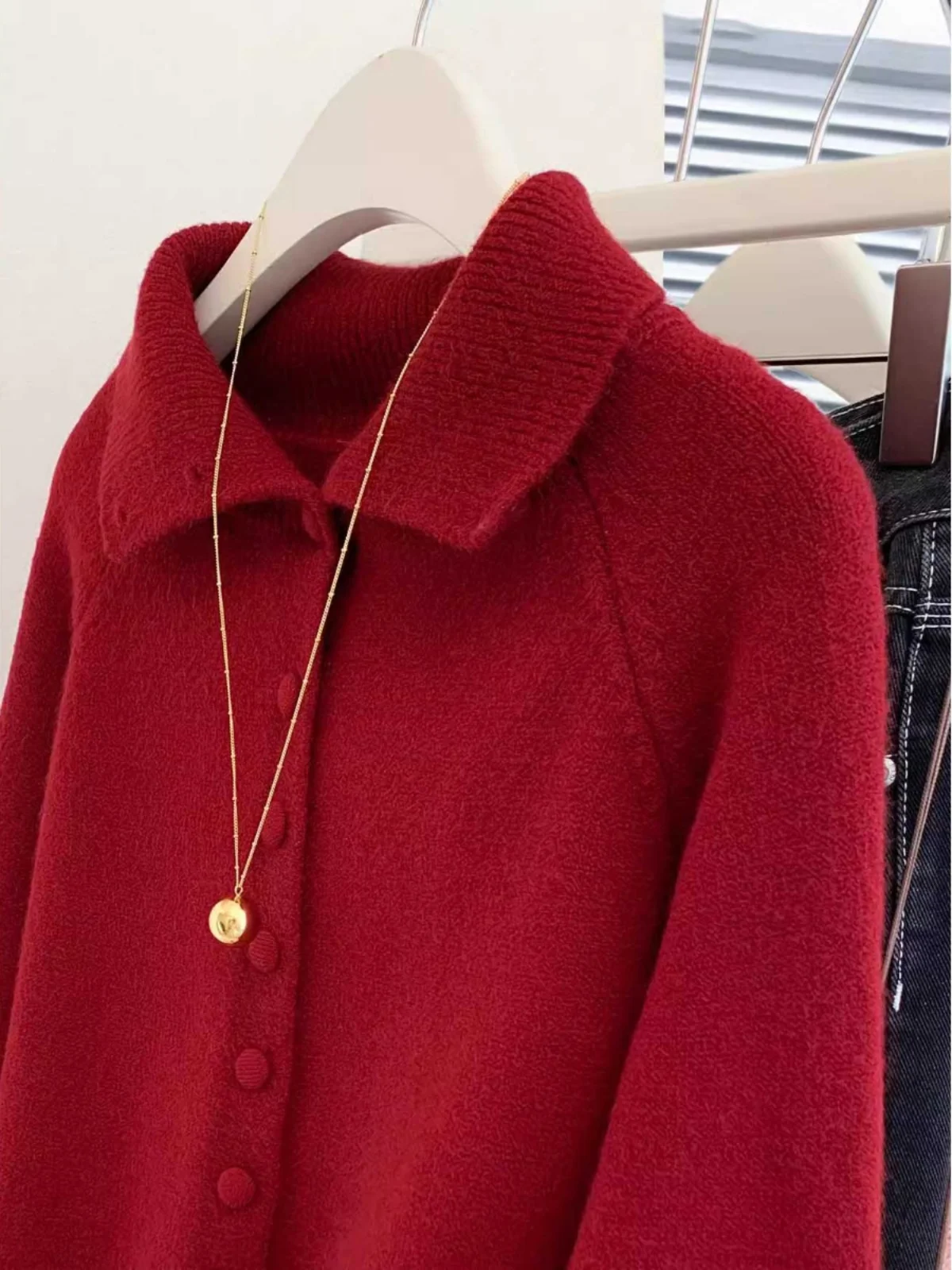 Зимний красный свитер с кукольным воротником больших размеров 0 00–50 00 кг