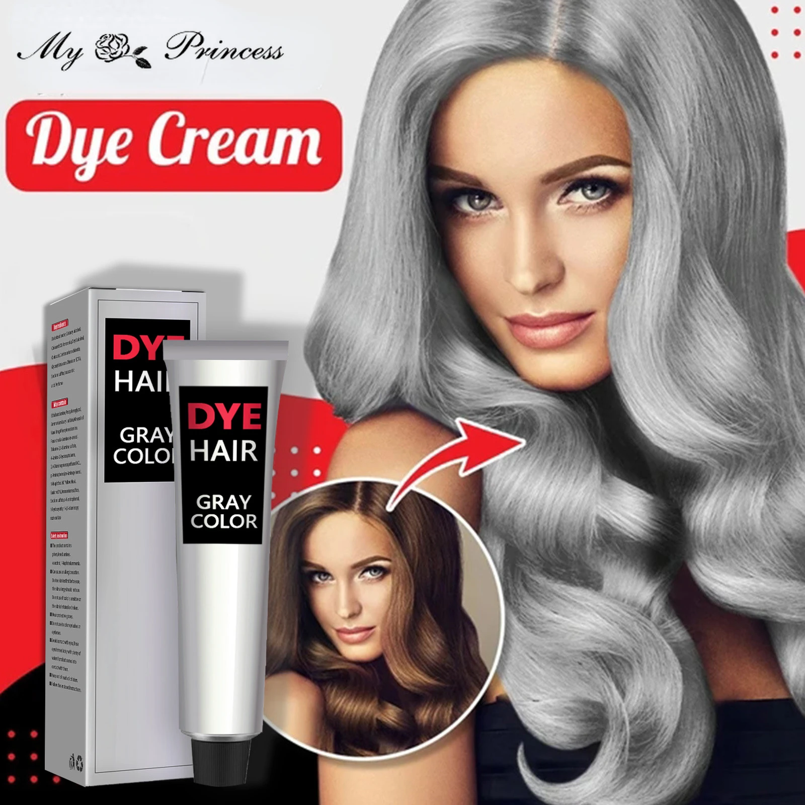 Hair Dye Cream Unisex Smoky Gray Punk Style 100ml Light Grey Silver Permanent Hair Dye Color Cream Unisex Hair Creams