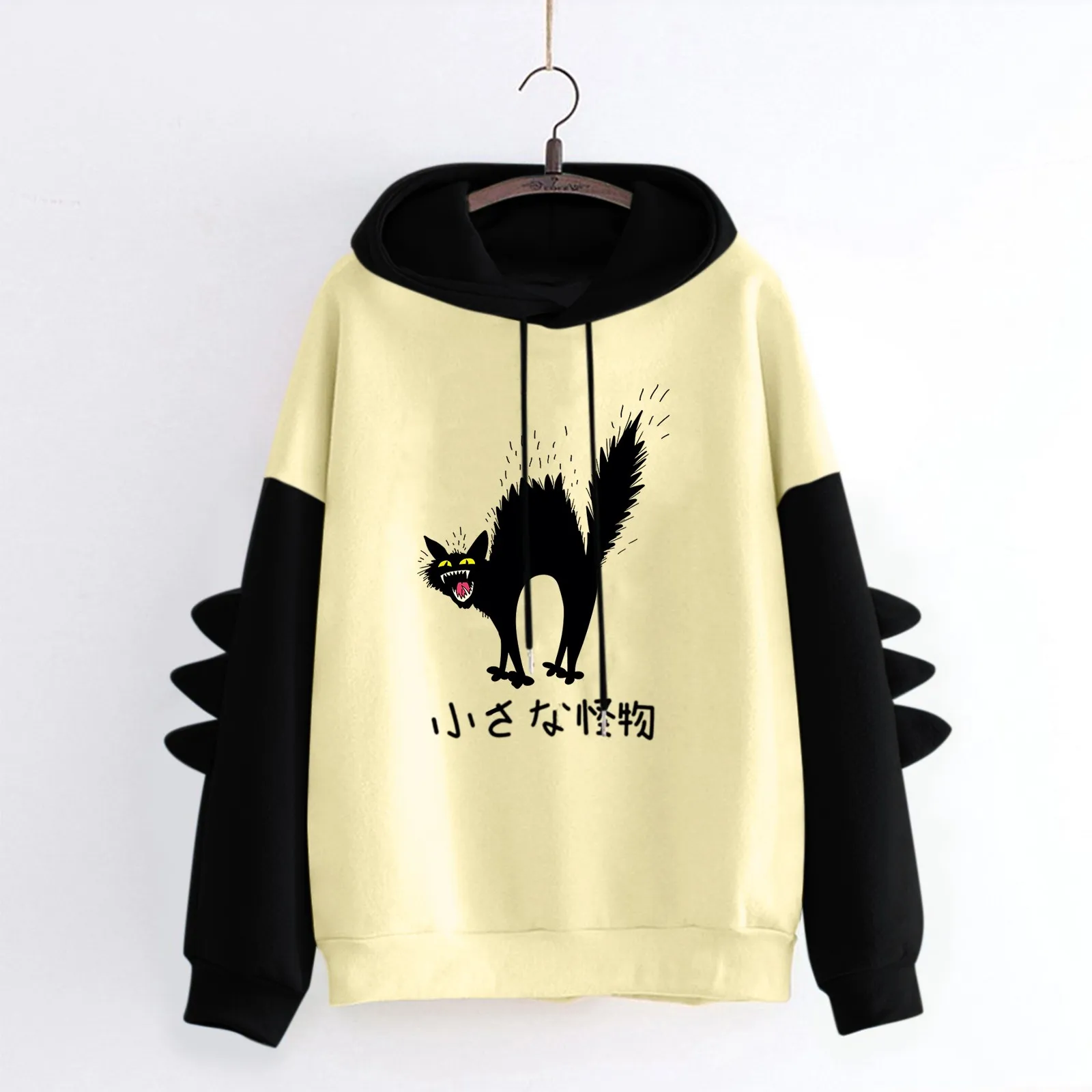 

Sweatshirt Zipper Hoodies Women Ladies Fashion Hooded Long Sleeve Stitching Dinosaur Taste Printed Fleece Top Women Hoodie Heavy