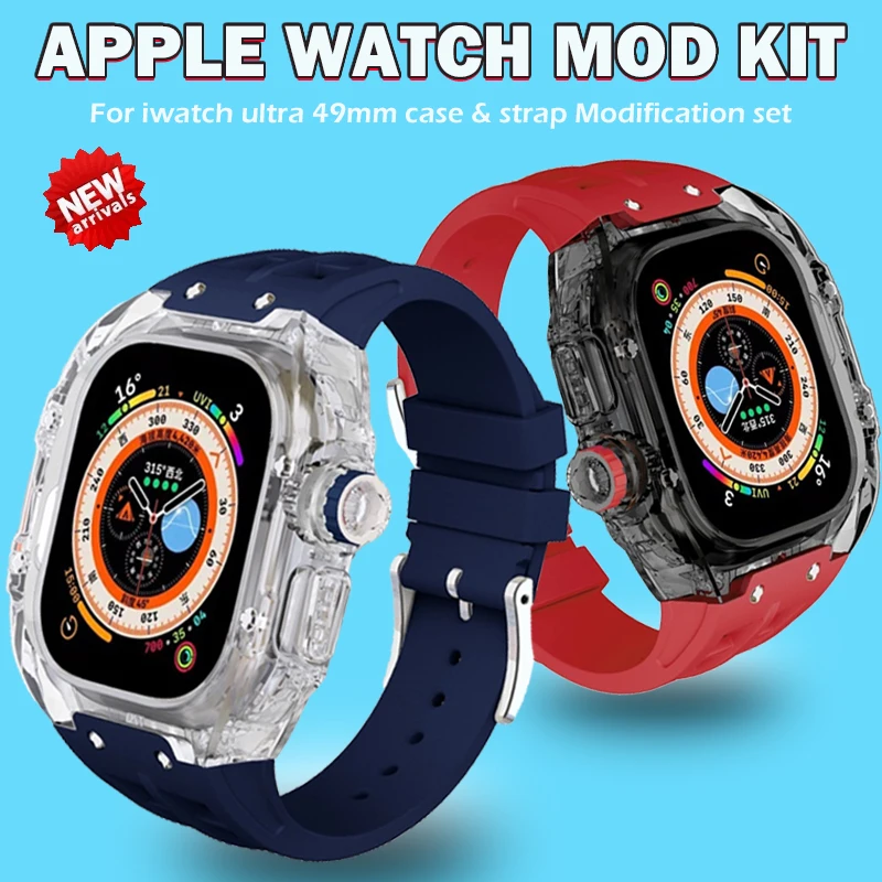 

Ultra Case Band Mod Kit For Apple Watch 49mm-Ultra Band Transparent Cover Cap Sports Rubber Correa Bracelet Luxury Modification