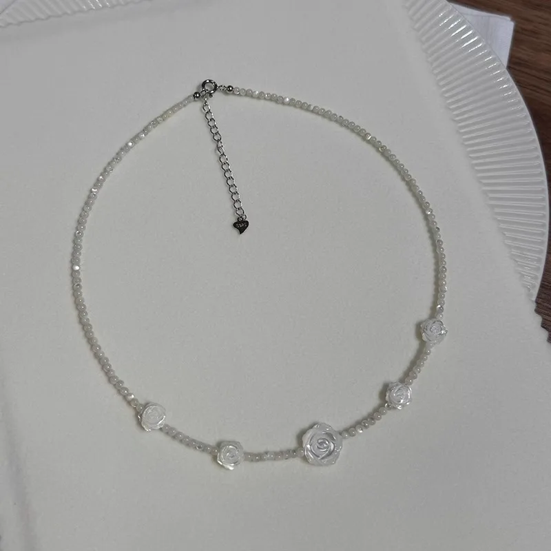 Minar элегантное белое ожерелье из натуральной ракушки с цветком камелии и