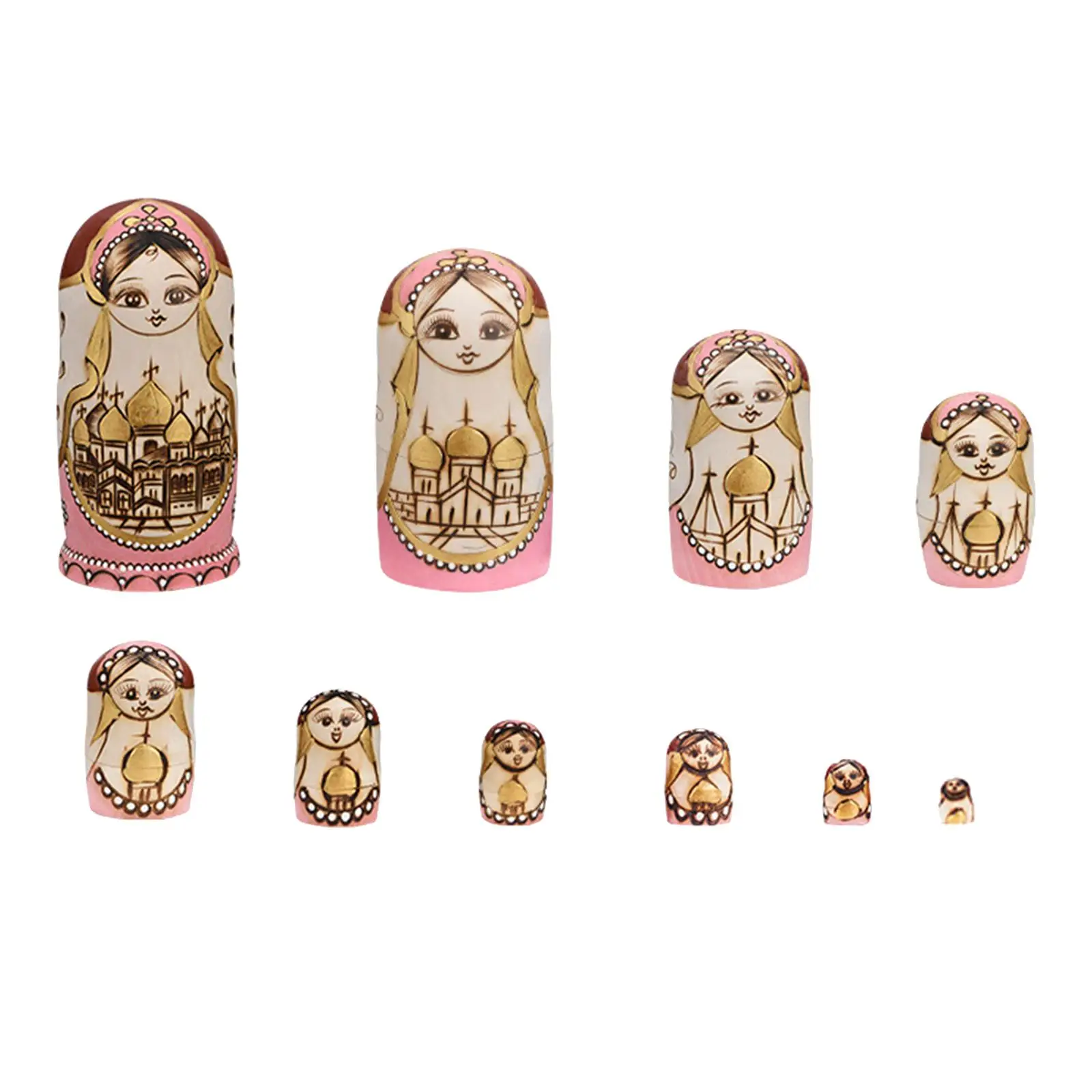

10Pcs Adorable Matryoshka Dolls Handmade Nesting Dolls Classic Russian Dolls for Christmas Home Ornaments Tabletop Collectible